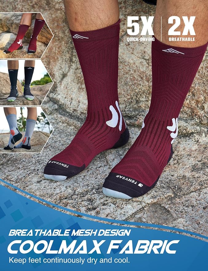 Men's Compression Running Socks: Coolmax Athletic Crew Socks Moisture Wicking