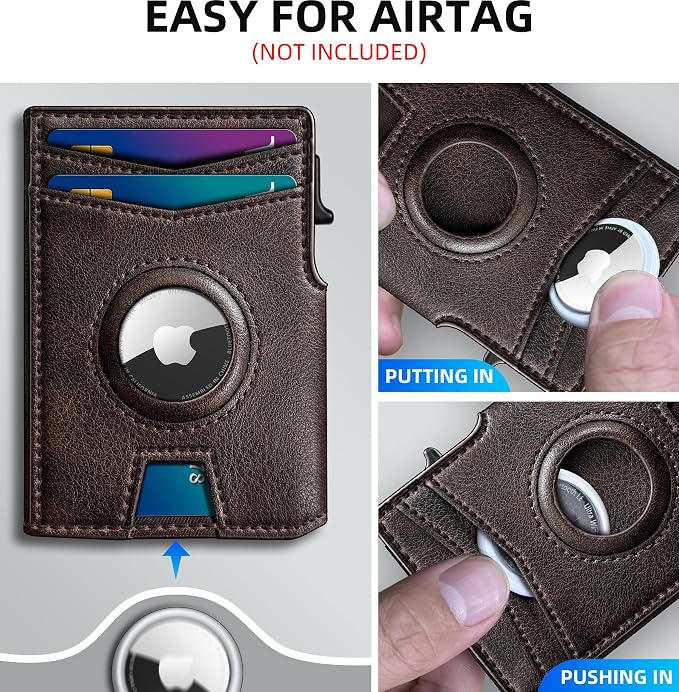 Airtag Wallet for Men, with Money Clip 10 Cards Metal Case Smart Slim Pop Up