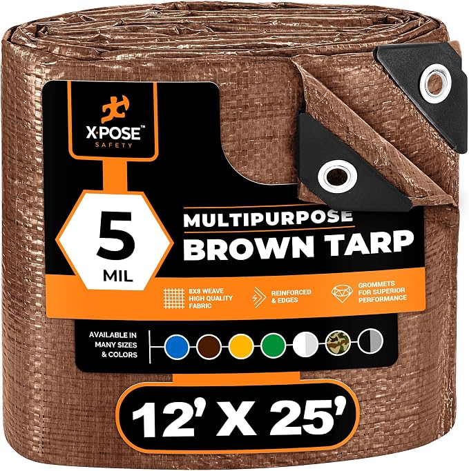 Multipurpose Protective Cover Brown Poly Tarp 12' x 25'