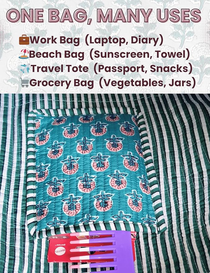 Cotton Quilted Tote Bag for Women – Large Beach & Travel Tote