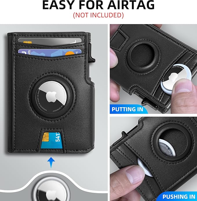 Airtag Wallet for Men, with Money Clip 10 Cards Metal Case Smart Slim Pop Up