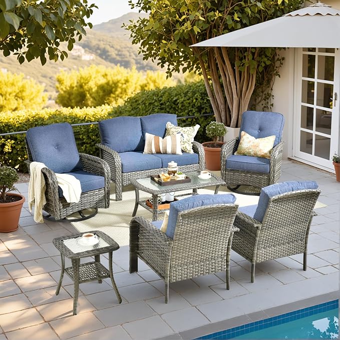 HOOOWOOO Patio Furniture Set, 7 Pieces Outdoor Conversation Set, All Weather