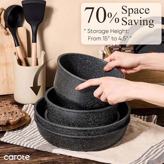 CAROTE 17pcs Pots and Pans Non Stick, Cookware Sets Detachable Handle,