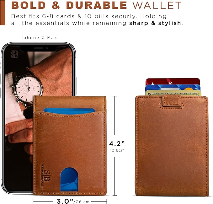 SERMAN BRANDS RFID Blocking Slim Bifold Genuine Leather Thin Minimalist Front