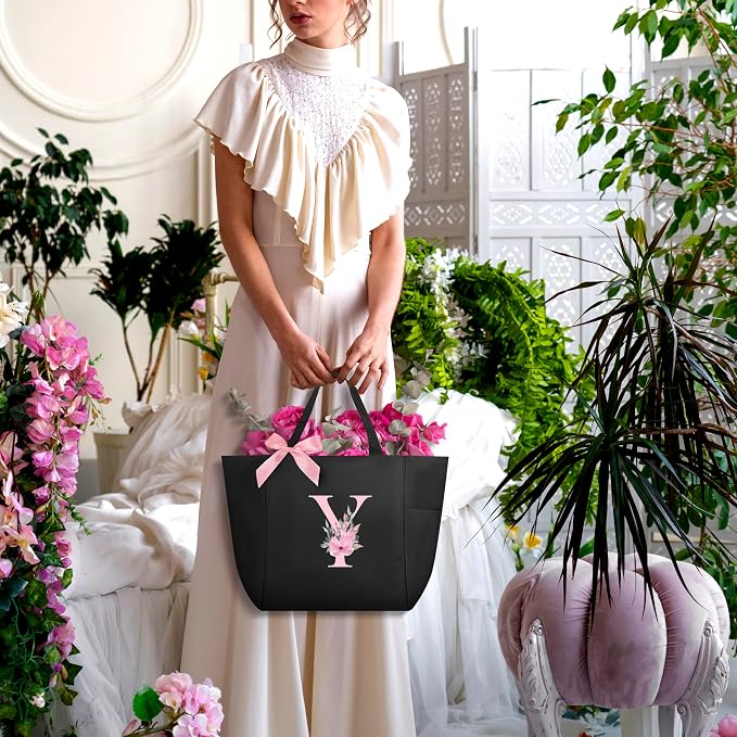 Vavabox Tote Bag, A-Z Initial Monogrammed Waterproof Tote Bag, Bridesmaid Gifts