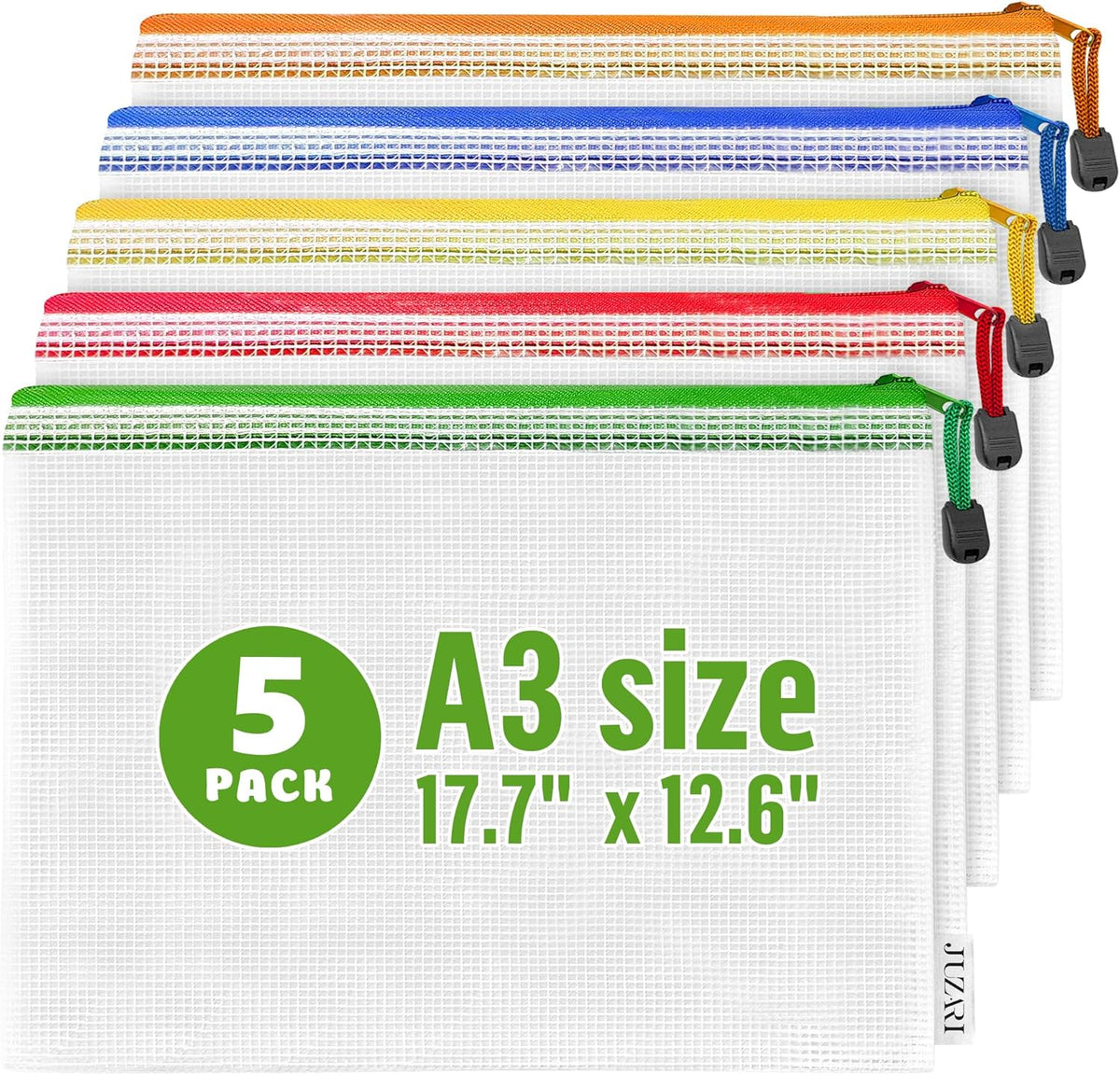 5 Pack Mesh Zipper Pouch Bags A3 - Plastic Zipper Pouches for Organizing 17.7x12.6 inch - Game Storage Bags - Puzzle Organizer Bags - Large Zipper Pouch Bag - Mesh Pouch with Zipper - Puzzle Bags
