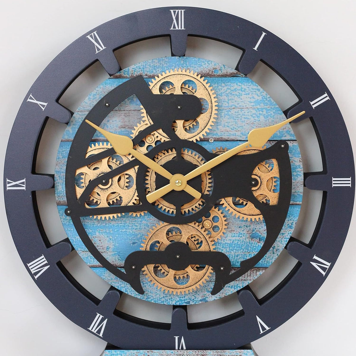 The Gears Clock 16 inches Wall Clock with Real Moving Gears Convertible into a Big Mantel Clock (Ocean Blue)