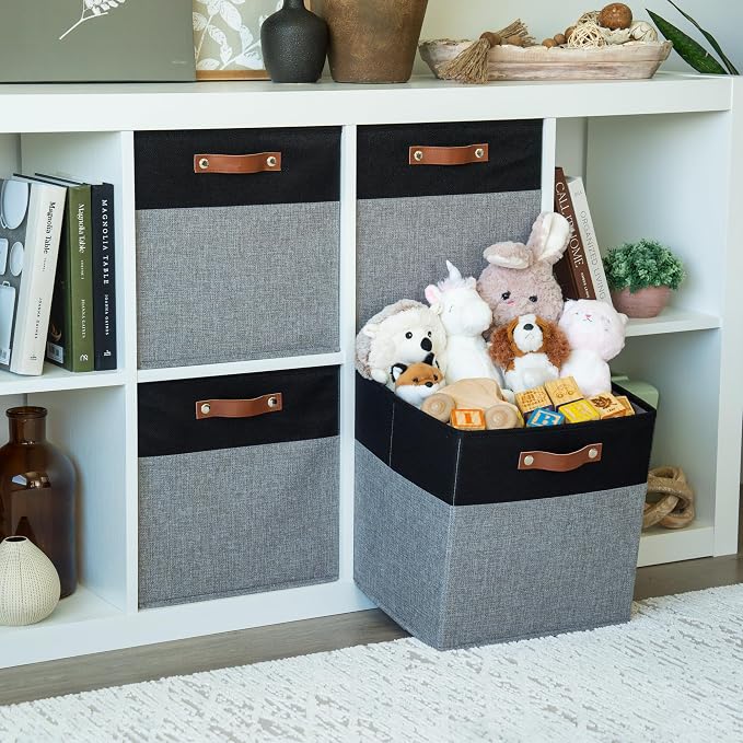 OrganiHaus 13x13 Cube Fabric Storage Bins Set of 4, Fabric Storage Cubes w/