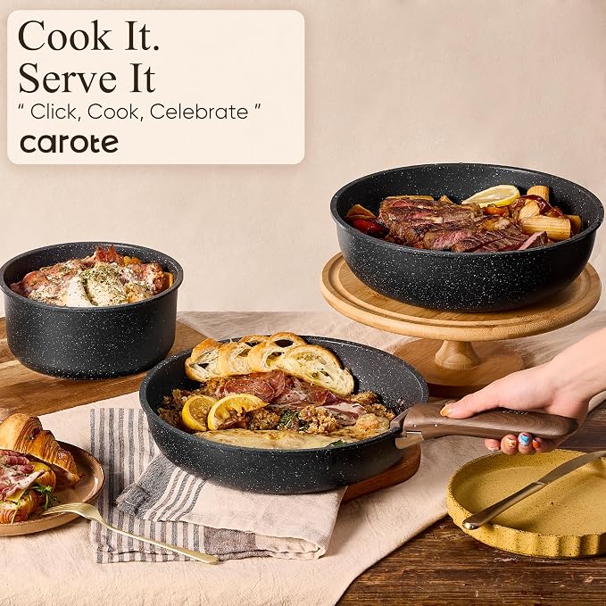 CAROTE 17pcs Pots and Pans Non Stick, Cookware Sets Detachable Handle,