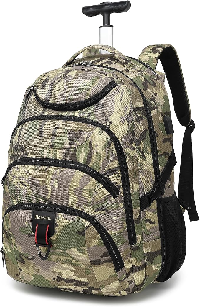 Boavan Rolling Backpack, 17 inch Water Resistant Wheeled Backpack, Carry on