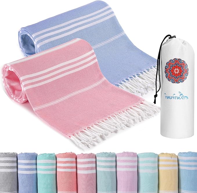 2 Packs Turkish Beach Towels Vacation Essentials Quick Dry Sand Free Soft Absorbent Extra Large Xl Big Blanket Adult Oversized Bath Pool Swim Towel Lightweight Thin Sandless Compact No Sand Packabl