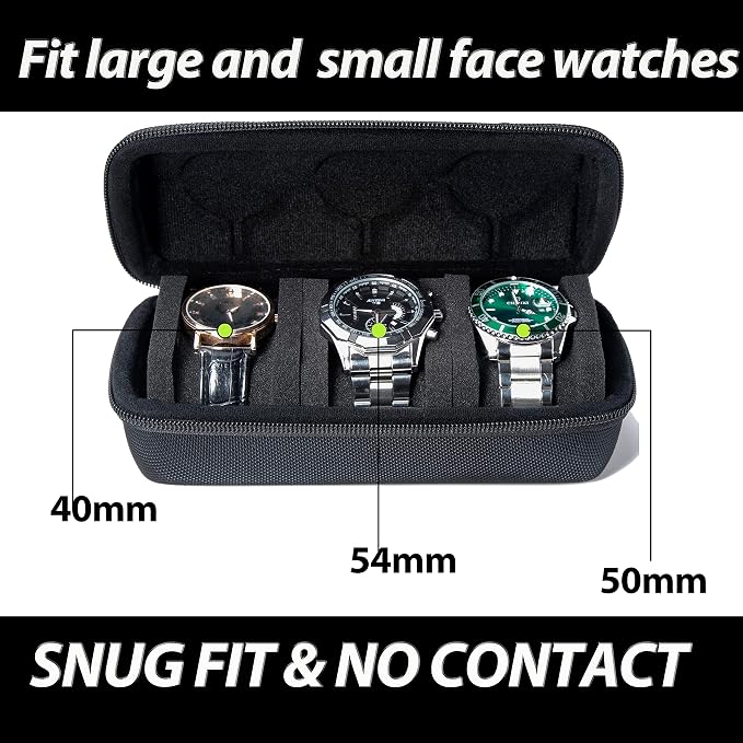 3 Slot Hard Watch Travel Case, Watch Roll Case Storage and Organizer