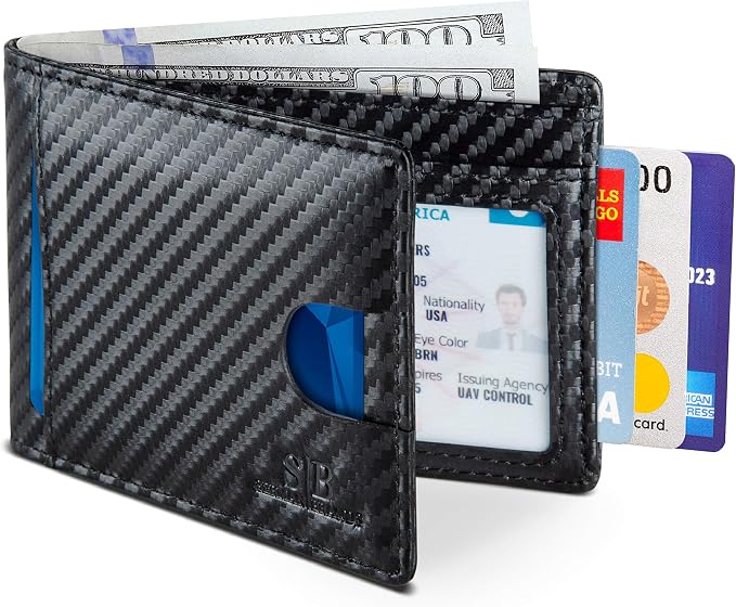 SERMAN BRANDS RFID Blocking Slim Bifold Genuine Leather Thin Minimalist Front