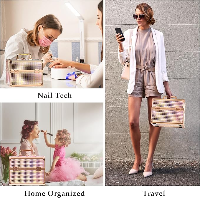 Makeup Case Organizer, Makeup Train Case, Trays Cosmetic Box Portable,
