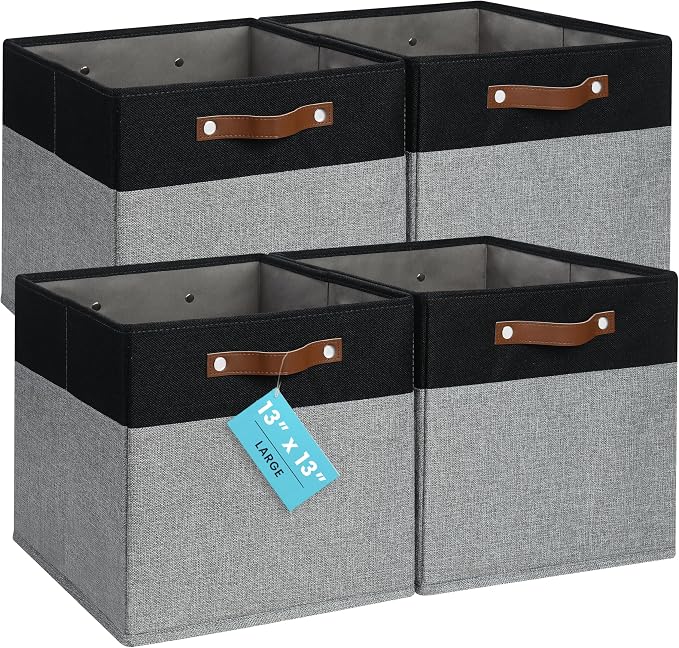 OrganiHaus 13x13 Cube Fabric Storage Bins Set of 4, Fabric Storage Cubes w/