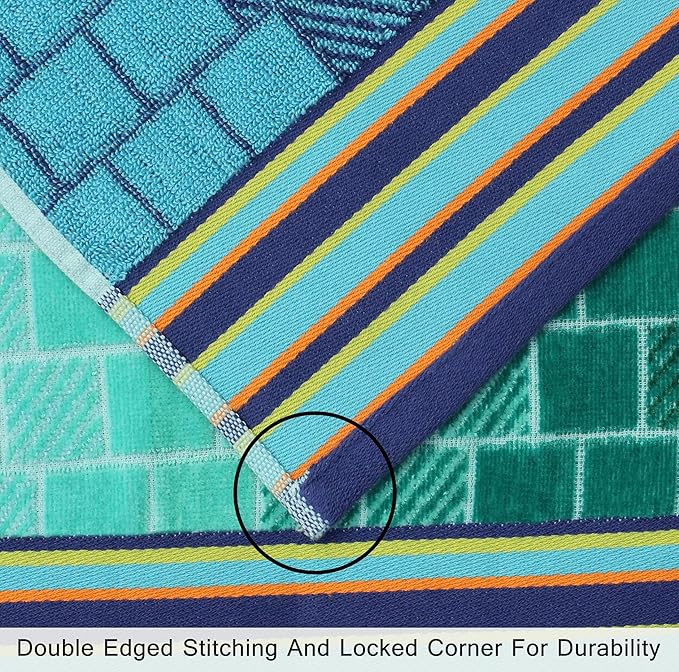 COTTON CRAFT Hooded Beach Towel - Oversized XXL 35x84 Towel with Hood for Adults - The Big Kahuna 7 Foot Large Beach Blanket Towel - Big & Tall - Soft 100% Cotton Velour Pool Bath Wrap - Blue Tiles