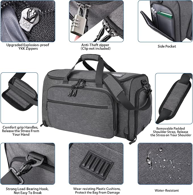 Garment Duffle Bags for Travel, YKK Zippers Carry On Convertible Suit Bag